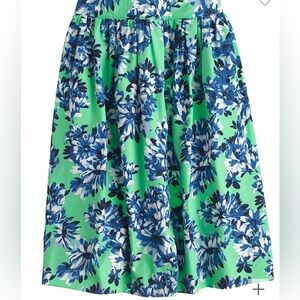 J.Crew midi skirt Sz 00 w/two pockets, blue green & white 50s style w/ side zip